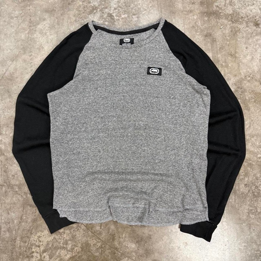 Y2K ECKO UNLTD Gray & Black Grunge Waffle Knit Thermal Long Sleeve Fits XL